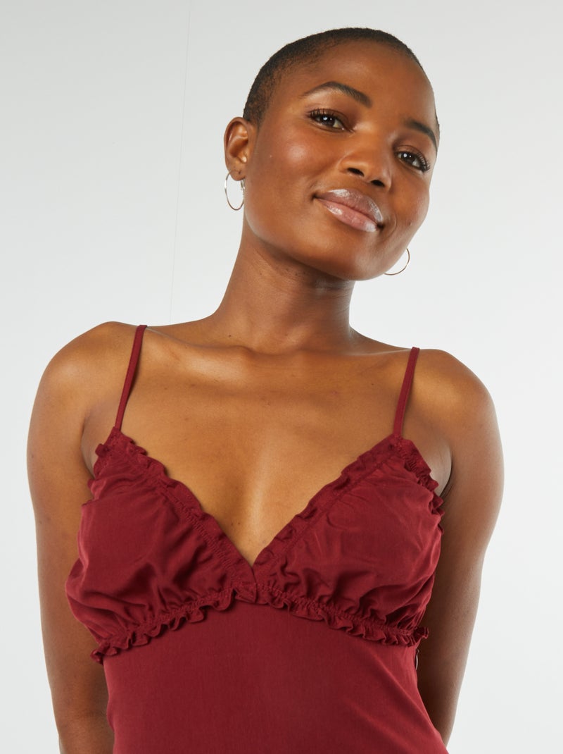 Robe fluide midi avec haut effet nuisette Rouge bordeaux - Kiabi