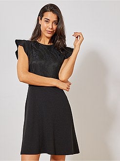 Robe forme patineuse et dentelle - Kiabi
