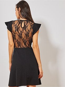 Robe forme patineuse et dentelle - Kiabi