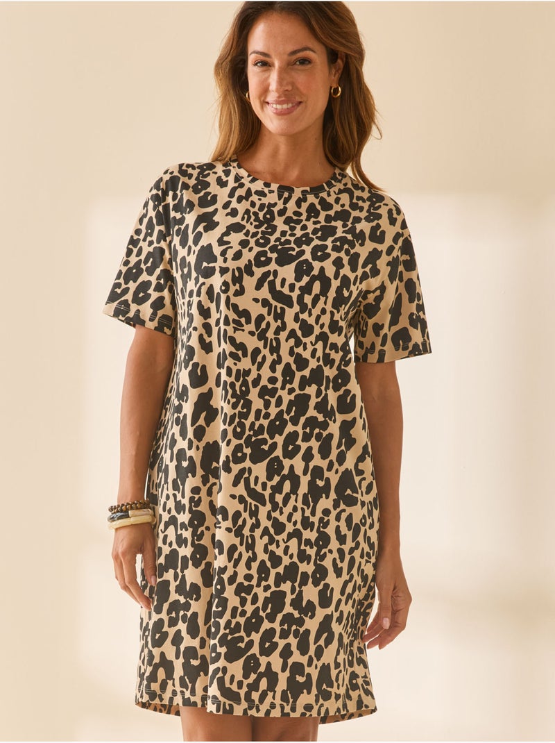 Robe forme t-shirt coupe ample - DAXON Blanc Marron Noir - Kiabi