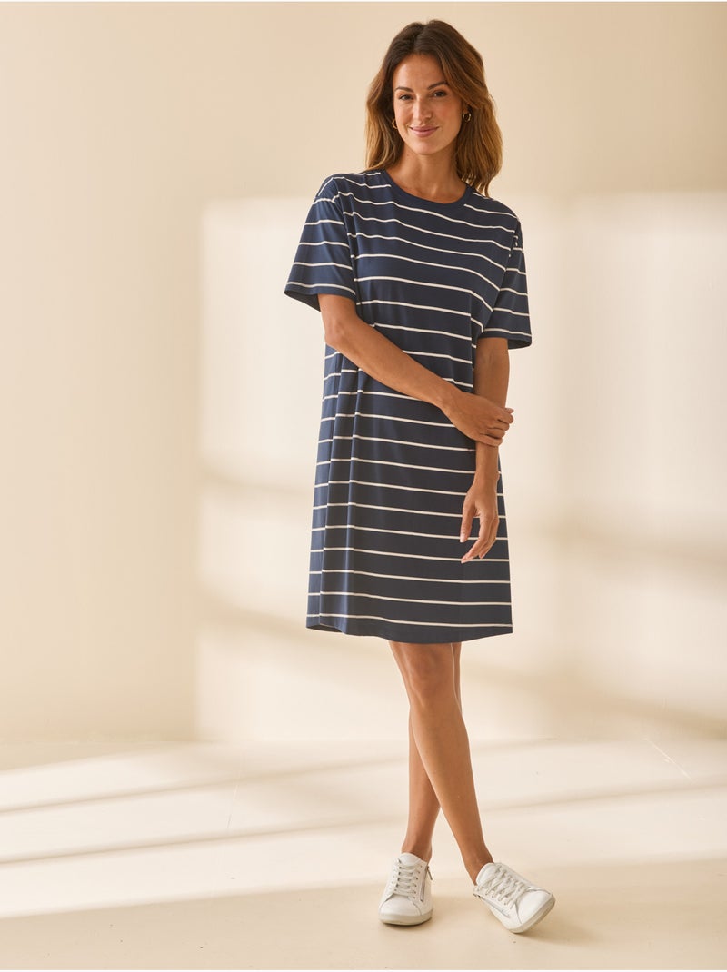 Robe forme t-shirt coupe ample - DAXON Marine/Ecru - Kiabi