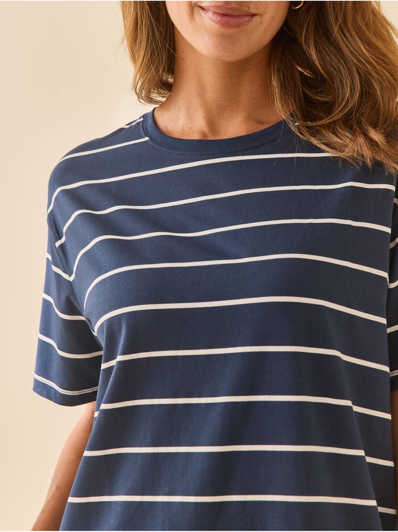 Robe forme t-shirt coupe ample - DAXON Marine/Ecru - Kiabi
