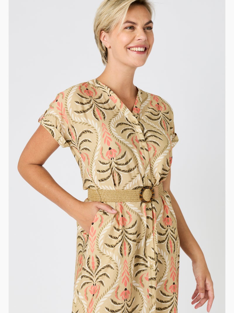 Robe gaufrée + ceinture - Damart Marron - Kiabi