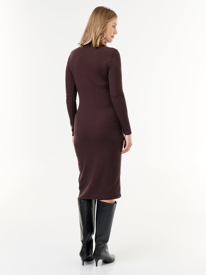 Robe gilet de maternité boutonnée en maille côtelée Marron - Kiabi