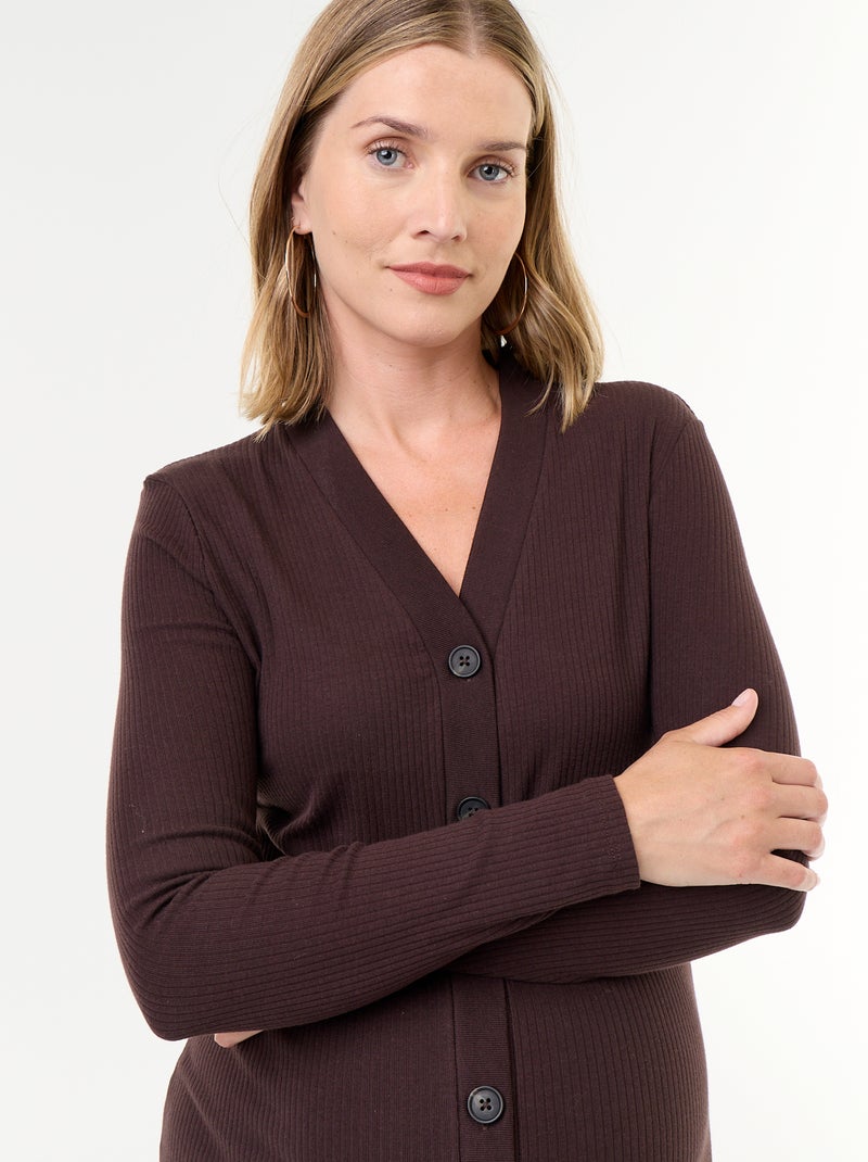 Robe gilet de maternité boutonnée en maille côtelée Marron - Kiabi