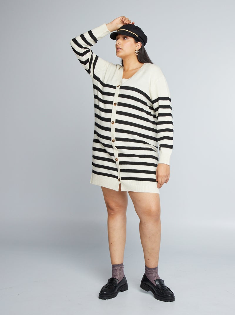 Robe gilet en maille Beige à rayures - Kiabi