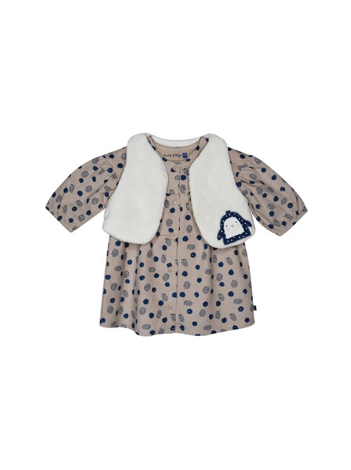 Robe gilet ss mches pepita velours cotele manches longues - Kiabi