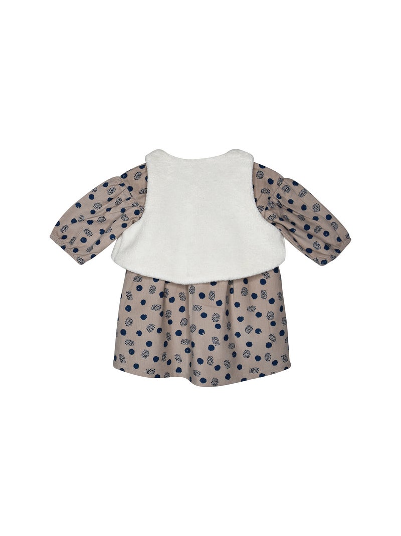 Robe gilet ss mches pepita velours cotele manches longues Beige - Kiabi
