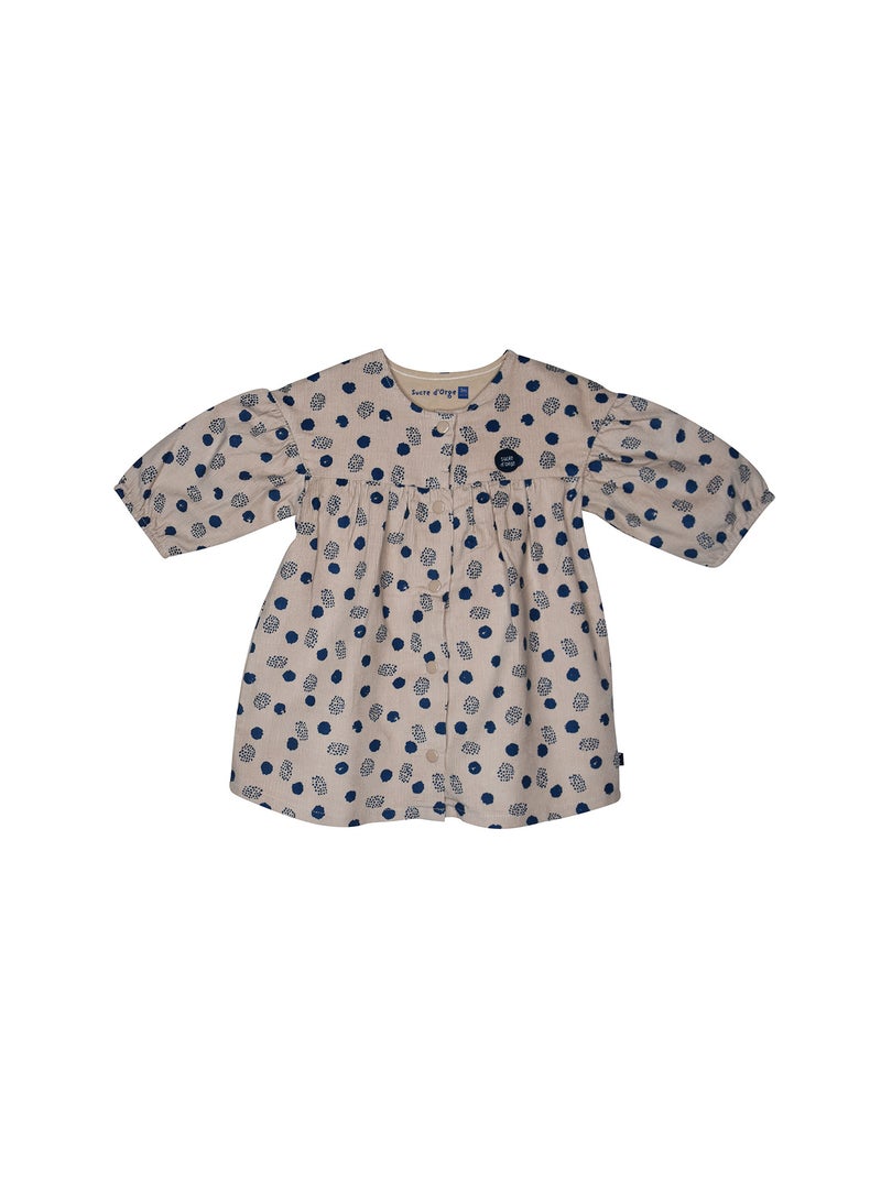 Robe gilet ss mches pepita velours cotele manches longues Beige - Kiabi