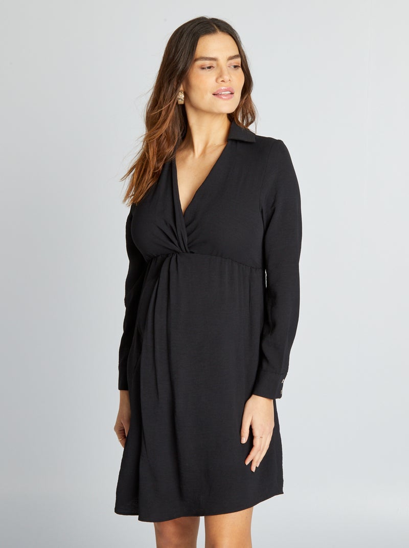 Robe grossesse cintrée et satinée noir - Kiabi