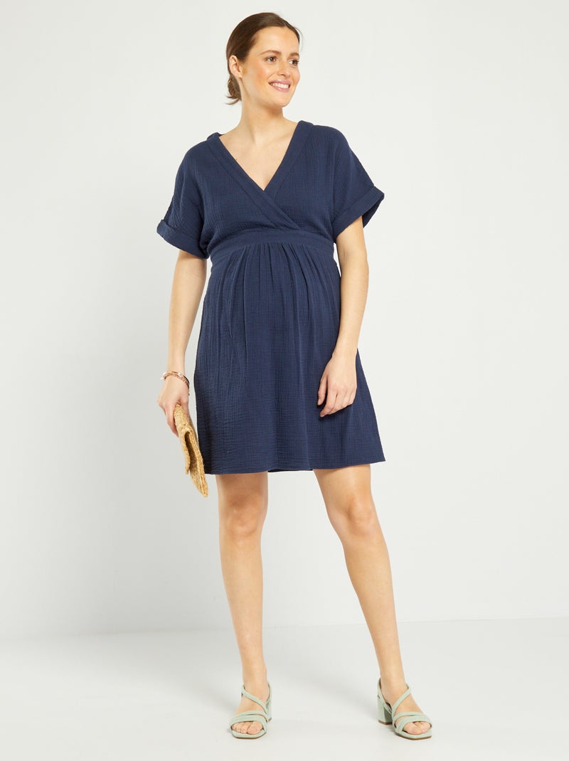 Robe grossesse en gaze de coton Bleu marine - Kiabi