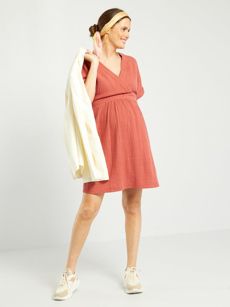Robe grossesse en gaze de coton Rouge bordeaux - Kiabi