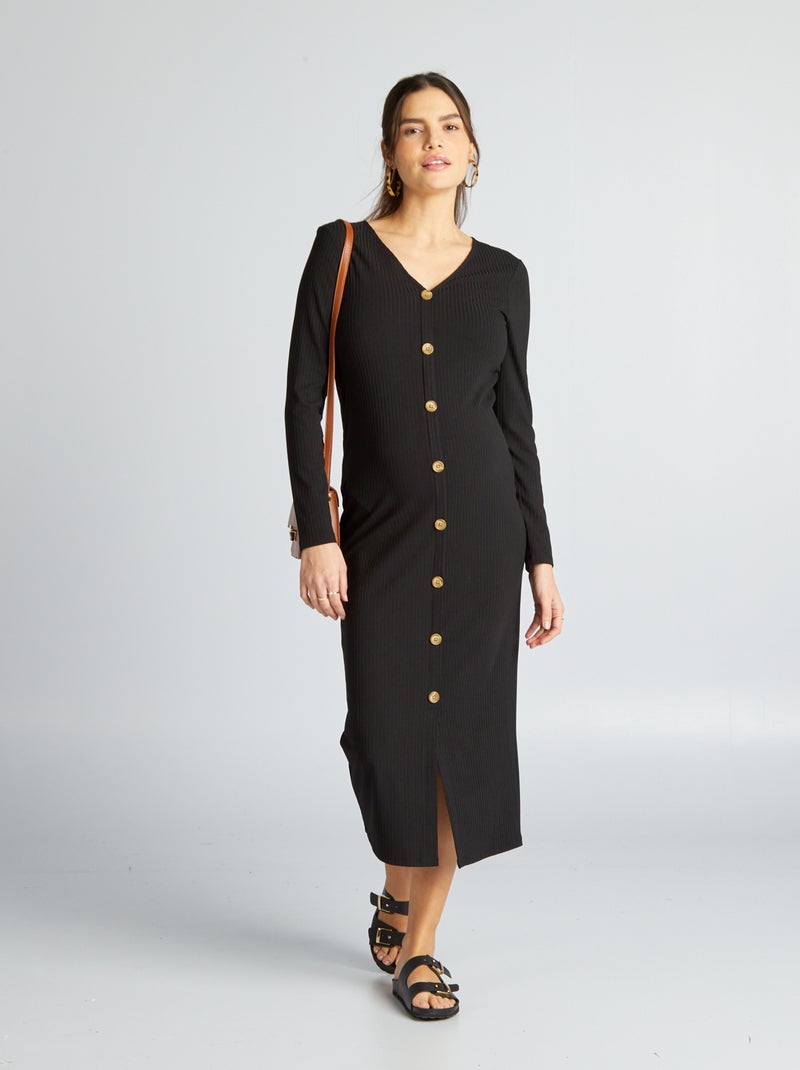 Robe grossesse maille côtelée noir - Kiabi