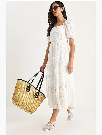 Robe guipure midi col carré lucci