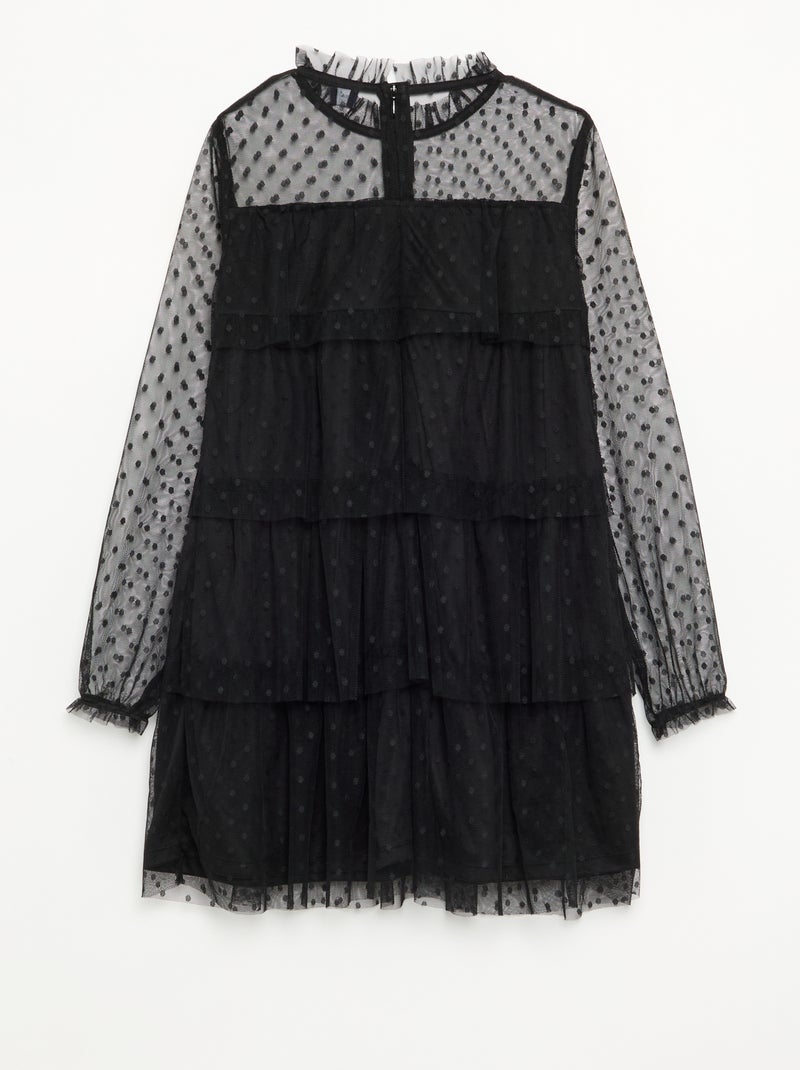Robe 'Halloween' à manches longues en plumetis avec col montant Noir - Kiabi