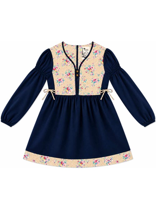 Robe hiver fille en velours bleu marine, fleurie rose | margot - la faute à voltaire - [couleur] - Kiabi