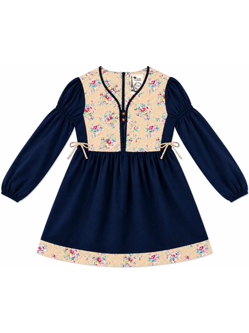 Robe hiver fille en velours bleu marine, fleurie rose | margot - la faute à voltaire - [couleur] Bleu marine - Kiabi