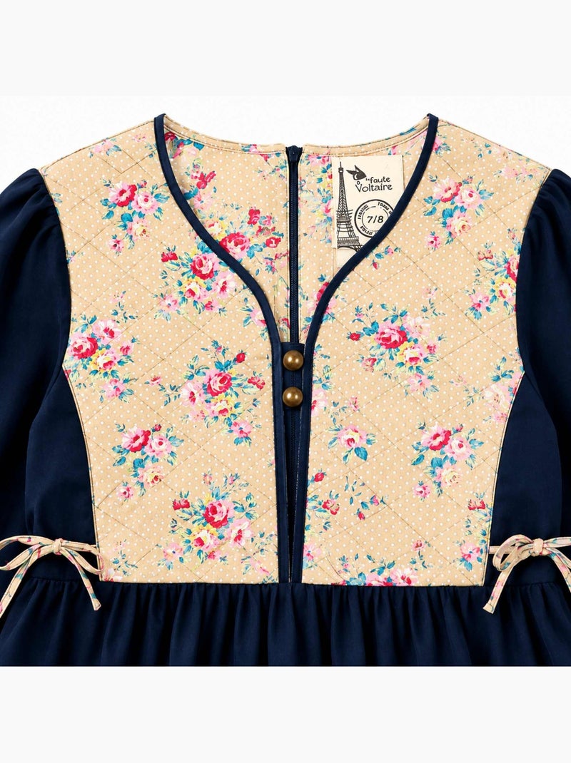 Robe hiver fille en velours bleu marine, fleurie rose | margot - la faute à voltaire - [couleur] Bleu marine - Kiabi