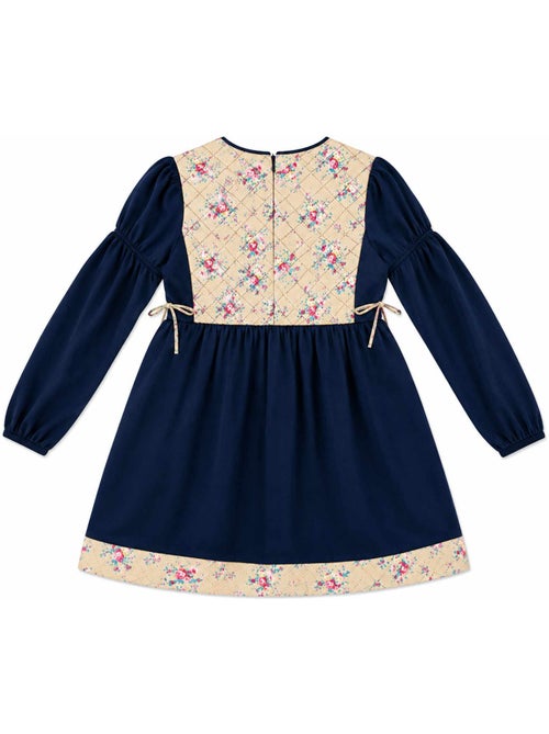 Robe hiver fille en velours bleu marine, fleurie rose | margot - la faute à voltaire - [couleur] - Kiabi