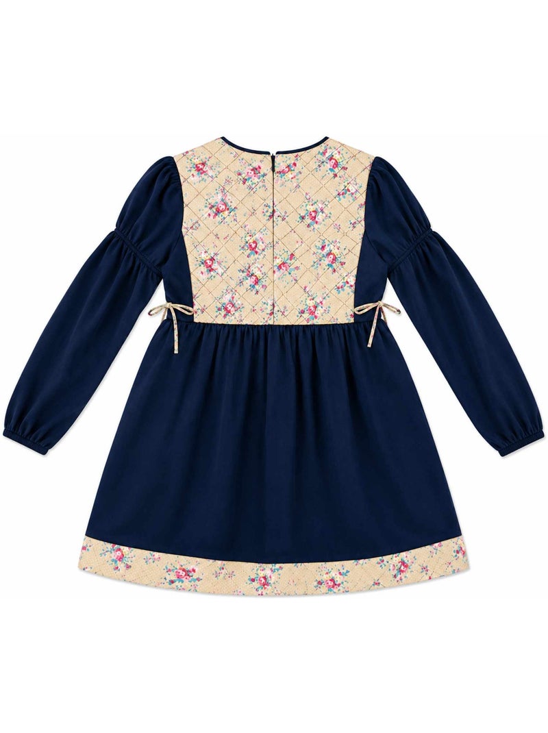 Robe hiver fille en velours bleu marine, fleurie rose | margot - la faute à voltaire - [couleur] Bleu marine - Kiabi