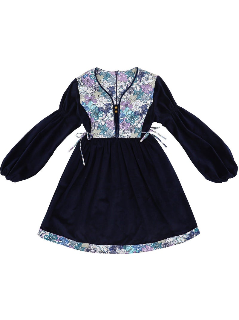 Robe Hiver Fille  Velours   Liberty Fleuri   MARGOT - La Faute à Voltaire Bleu marine - Kiabi