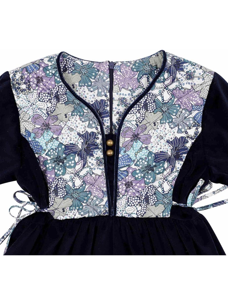 Robe Hiver Fille  Velours   Liberty Fleuri   MARGOT - La Faute à Voltaire Bleu marine - Kiabi