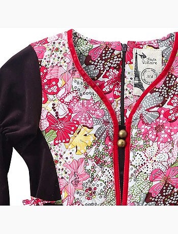 Robe Hiver Fille Velours Marron Fleuri Liberty Rouge MARGOT - La Faute à Voltaire