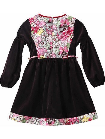 Robe Hiver Fille Velours Marron Fleuri Liberty Rouge MARGOT - La Faute à Voltaire
