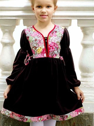 Robe Hiver Fille  Velours Marron Fleuri Liberty Rouge  MARGOT - La Faute à Voltaire