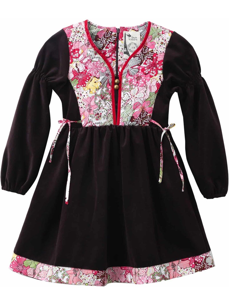 Robe Hiver Fille  Velours Marron Fleuri Liberty Rouge  MARGOT - La Faute à Voltaire Rouge - Kiabi