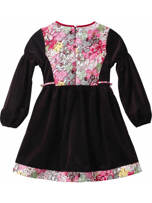 Robe Hiver Fille  Velours Marron Fleuri Liberty Rouge  MARGOT - La Faute à Voltaire - Kiabi