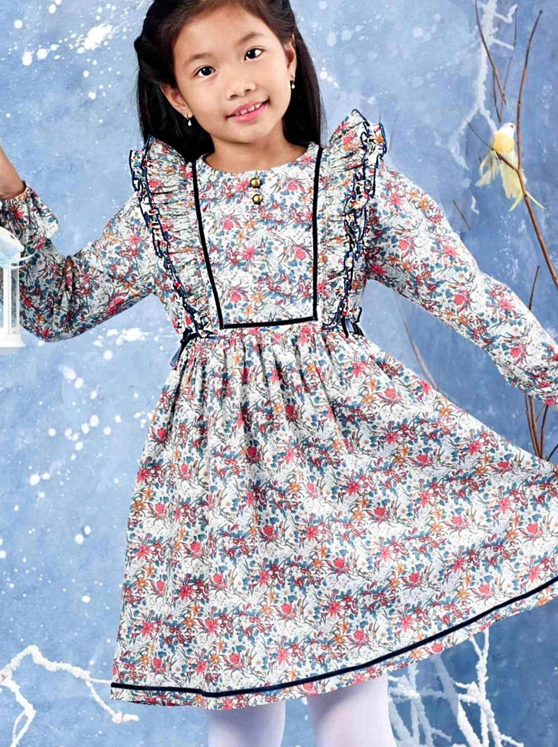 Robe Hiver Fleurie Fille  Coton Liberty   APPOLINE - La Faute à Voltaire Multicolore - Kiabi