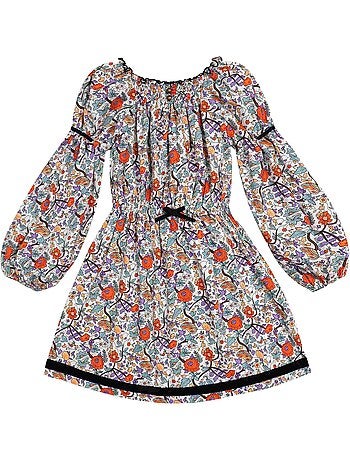 Robe Hiver Fleurie Liberty Fille Orange Vert CHIMENE - 'LA FAUTE A VOLTAIRE'