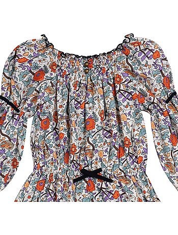 Robe Hiver Fleurie Liberty Fille Orange Vert CHIMENE - 'LA FAUTE A VOLTAIRE'