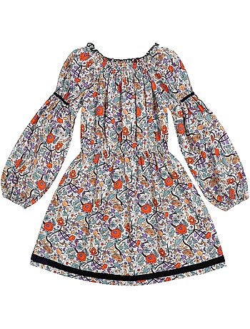 Robe Hiver Fleurie Liberty Fille Orange Vert CHIMENE - 'LA FAUTE A VOLTAIRE'