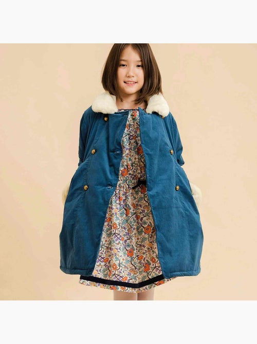 Robe Hiver Fleurie Liberty Fille  Orange Vert  CHIMENE - 'LA FAUTE A VOLTAIRE' - Kiabi