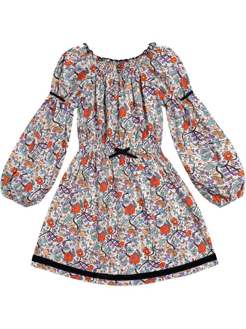 Robe Hiver Fleurie Liberty Fille  Orange Vert  CHIMENE - 'LA FAUTE A VOLTAIRE' - Kiabi