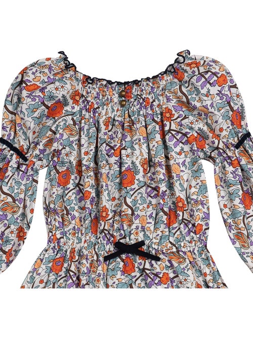 Robe Hiver Fleurie Liberty Fille  Orange Vert  CHIMENE - 'LA FAUTE A VOLTAIRE' - Kiabi