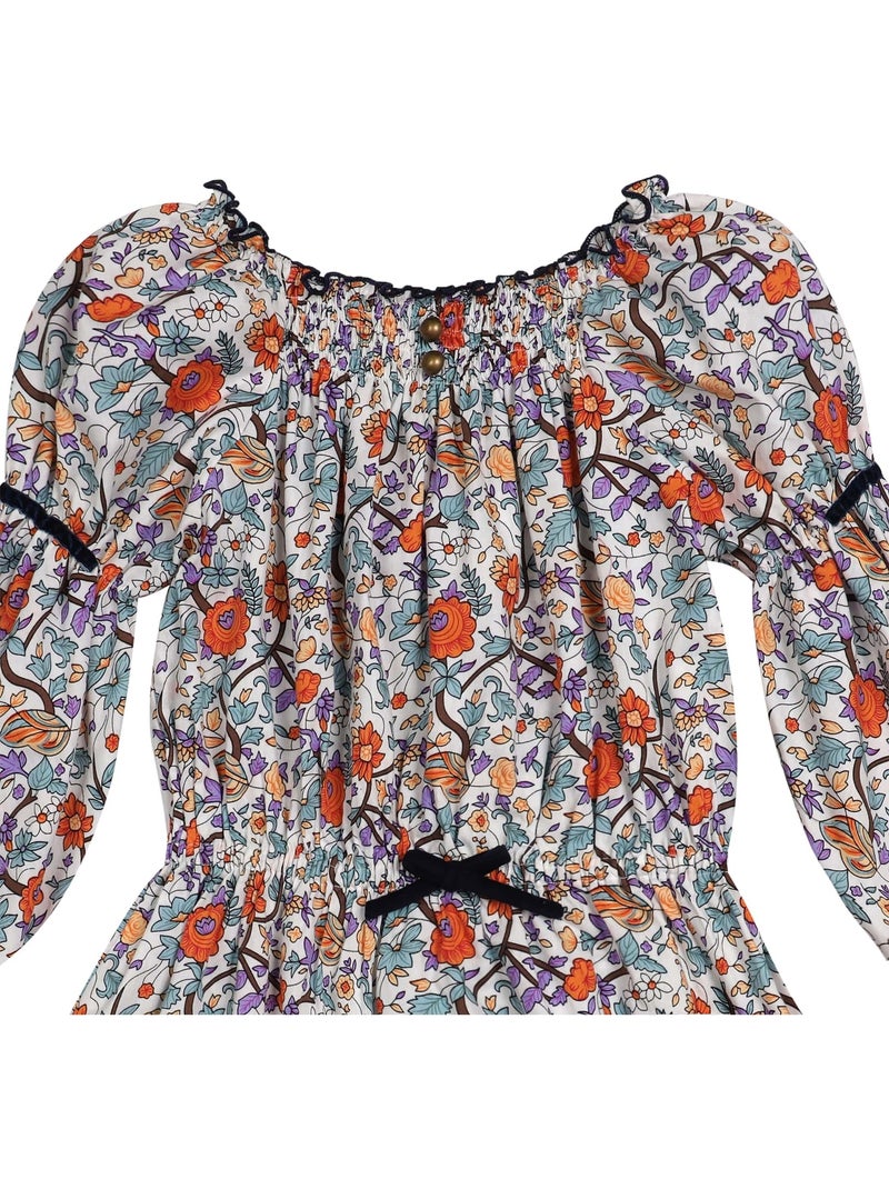 Robe Hiver Fleurie Liberty Fille  Orange Vert  CHIMENE - 'LA FAUTE A VOLTAIRE' Orange - Kiabi