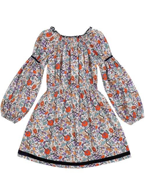 Robe Hiver Fleurie Liberty Fille  Orange Vert  CHIMENE - 'LA FAUTE A VOLTAIRE' - Kiabi