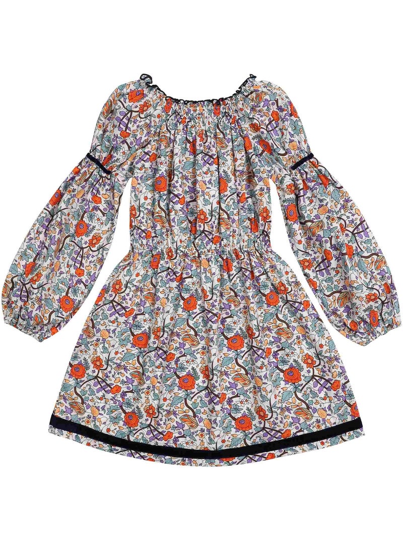 Robe Hiver Fleurie Liberty Fille  Orange Vert  CHIMENE - 'LA FAUTE A VOLTAIRE' Orange - Kiabi