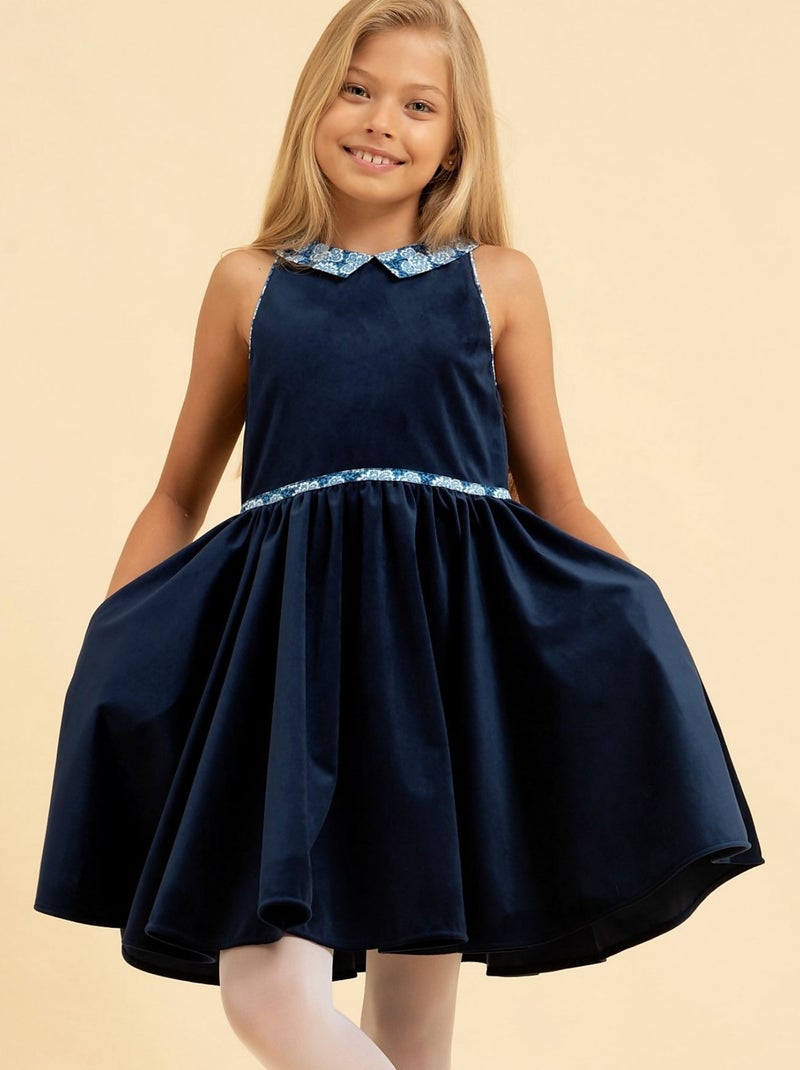 Robe Hiver   Velours    Col Fleuri  HEPBURN - La Faute à Voltaire Bleu marine - Kiabi