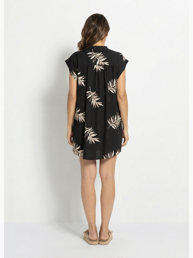 Robe housse courte, broderies feuilles - afibel Noir - Kiabi