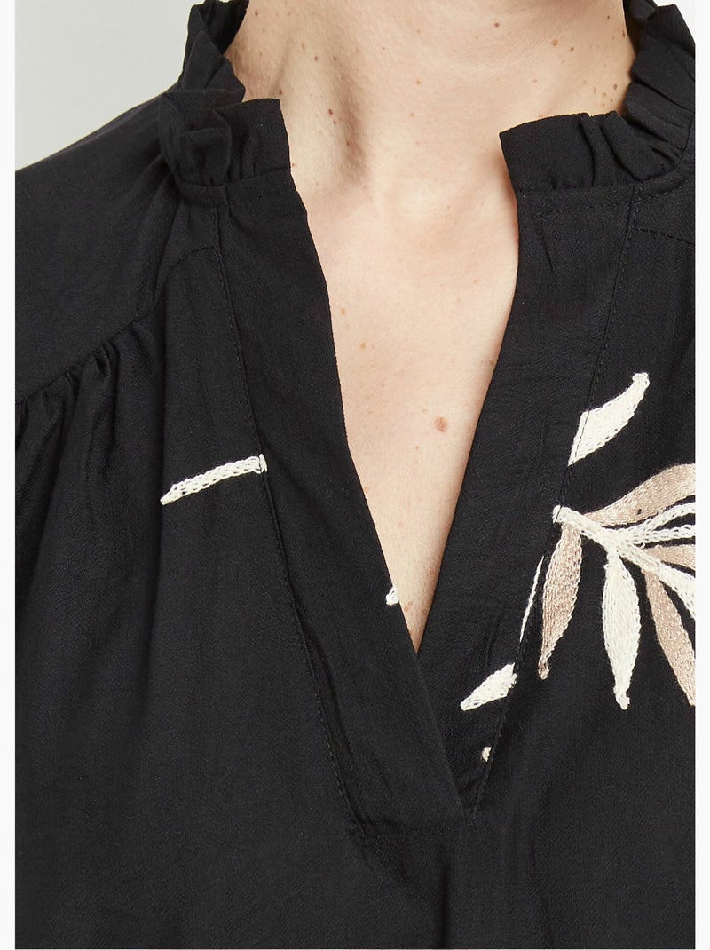 Robe housse courte, broderies feuilles - afibel Noir - Kiabi