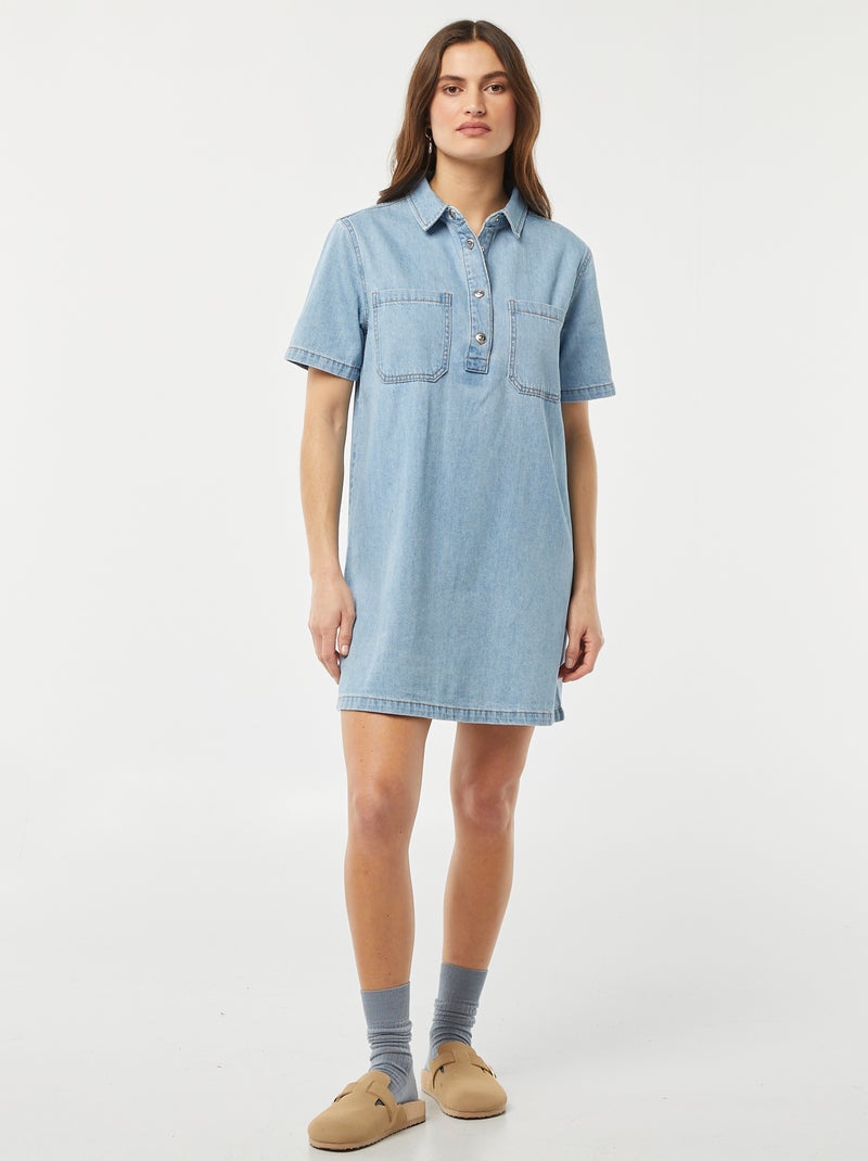 Robe housse courte en jean à manches courtes BLEU - Kiabi