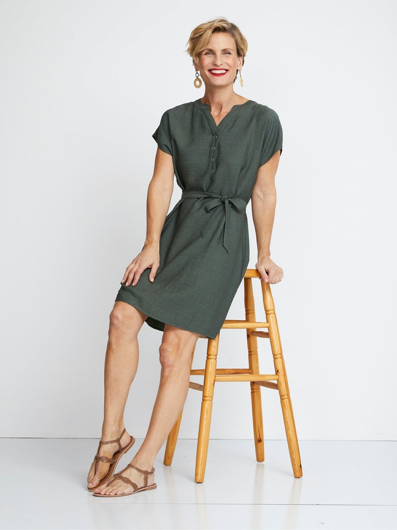 Robe-housse courte manches kimono Kaki - Kiabi