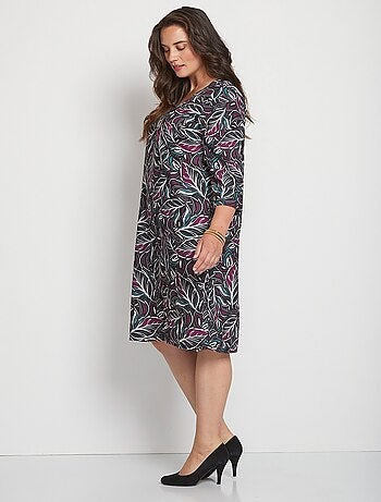 Robe-housse droite col V imprimée