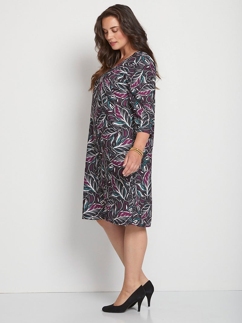 Robe-housse droite col V imprimée Violet - Kiabi