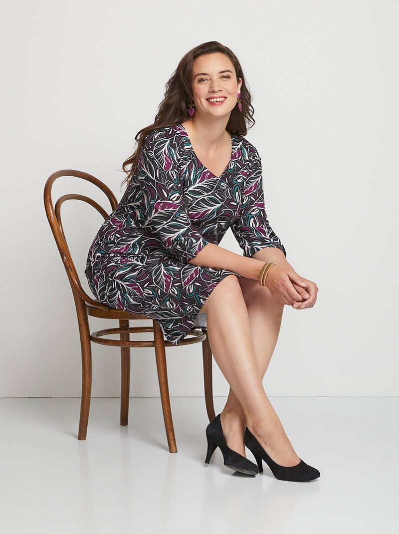 Robe-housse droite col V imprimée Violet - Kiabi