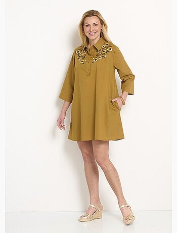 Robe housse manches 3/4 broderies colorées - Afibel